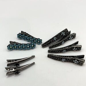 Stylish Hair Clips with Turquoise Floral Design Alligator Clips 8 Assortment